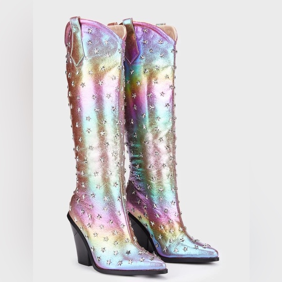 Dolls Kill Shoes - Ombré Studded Cowboy Boots